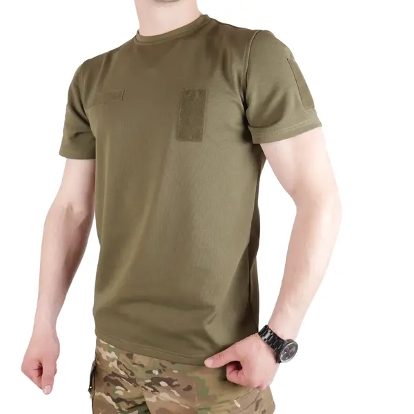 Футболка Kiborg Tactical Coolpass хакі з велкро панелями для шевронів M