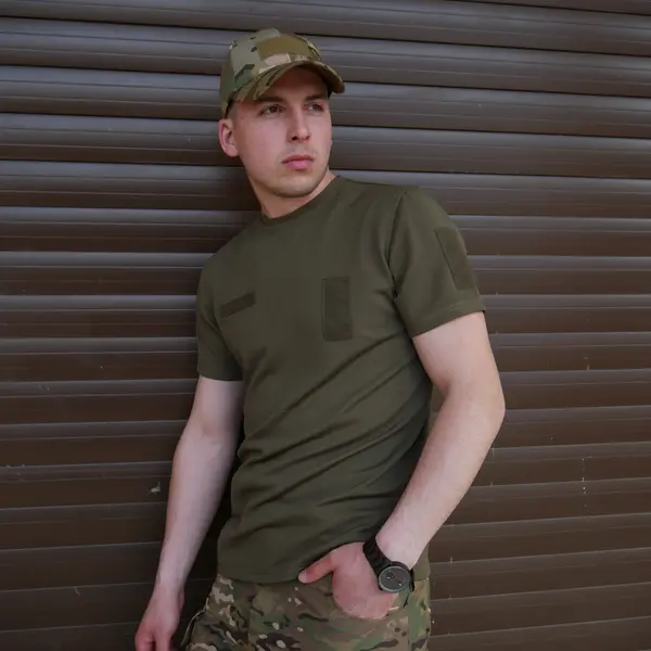 Футболка Kiborg Tactical Coolpass хакі з велкро панелями для шевронів M